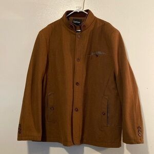 Chouyatou Men's Gentle Band Collar Single Breasted Wool leather Blend Pea Coat